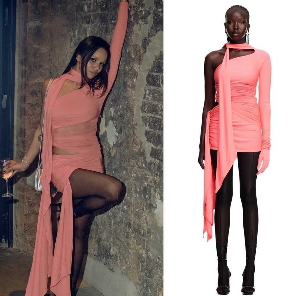 NEW! Mugler x H&M- Collector’s Edition Knot-Detail One-Shoulder Dress Pink M